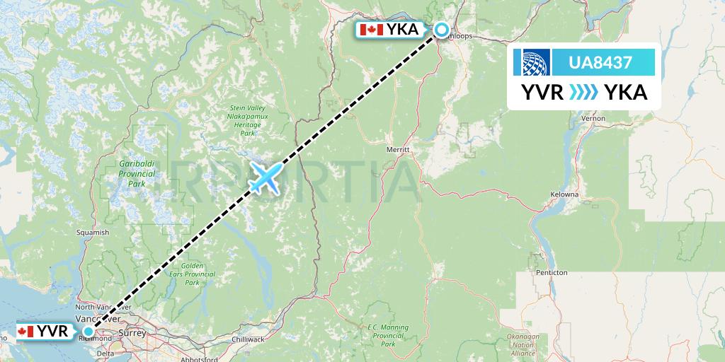 UA8437 United Airlines Flight Map: Vancouver to Kamloops