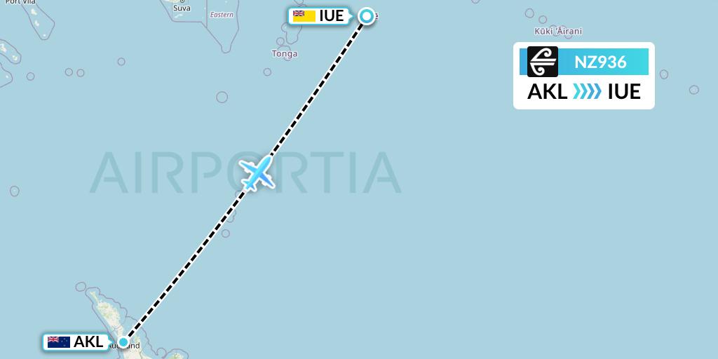 NZ936 Air New Zealand Flight Map: Auckland to Niue
