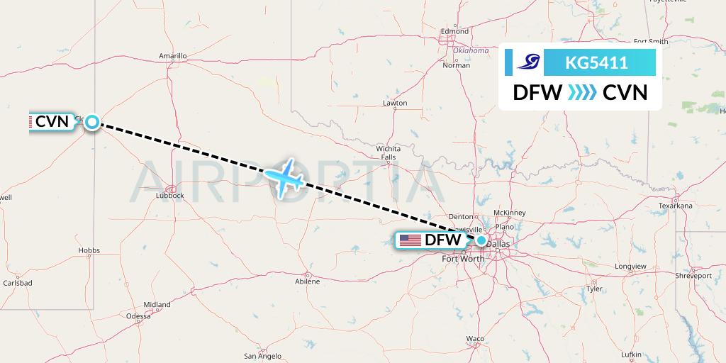 KG5411 Key Lime Air Flight Map: Dallas to Clovis