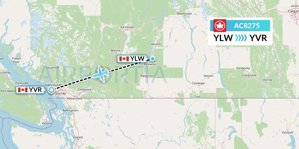 AC8275 Air Canada Flight Map: Kelowna to Vancouver
