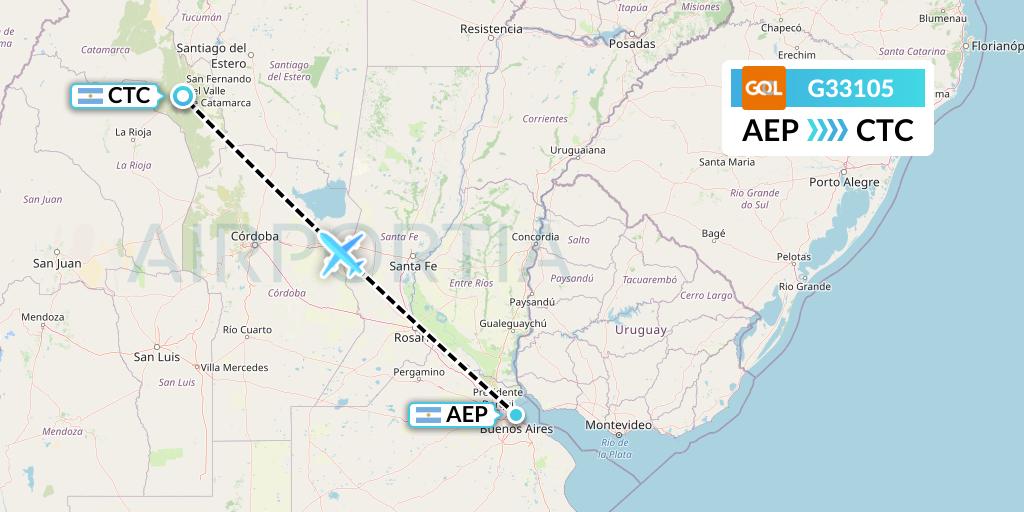 G33105 GOL Transportes Aeros Flight Map: Buenos Aires to Catamarca