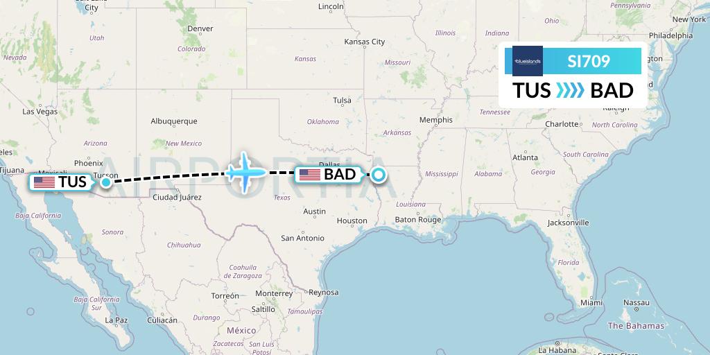SI709 Blue Islands Flight Map: Tucson to Bossier City