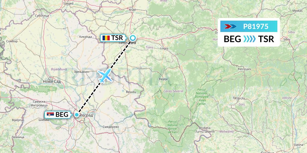 P81975 Sprint Air Flight Map: Belgrade to Timisoara