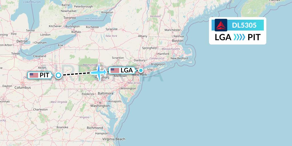 DL5305 Delta Air Lines Flight Map: New York to Pittsburgh