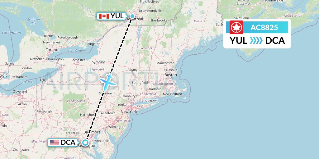 AC8825 Air Canada Flight Map: Montreal to Washington