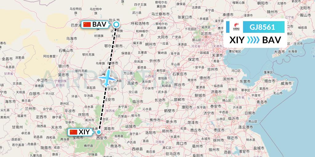 GJ8561 Loong Airlines Flight Map: Xi'an to Baotou