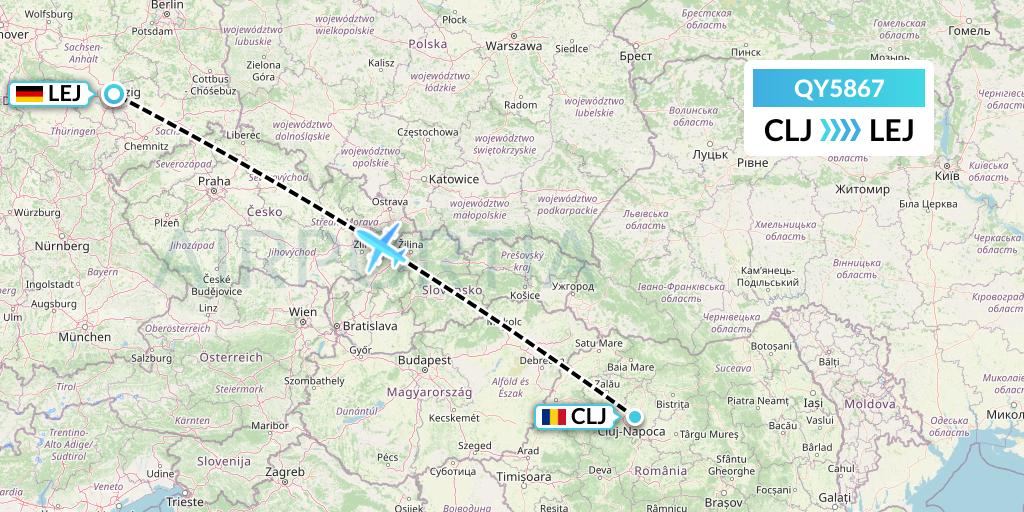 QY5867 European Air Transport Flight Map: Cluj-Napoca to Leipzig