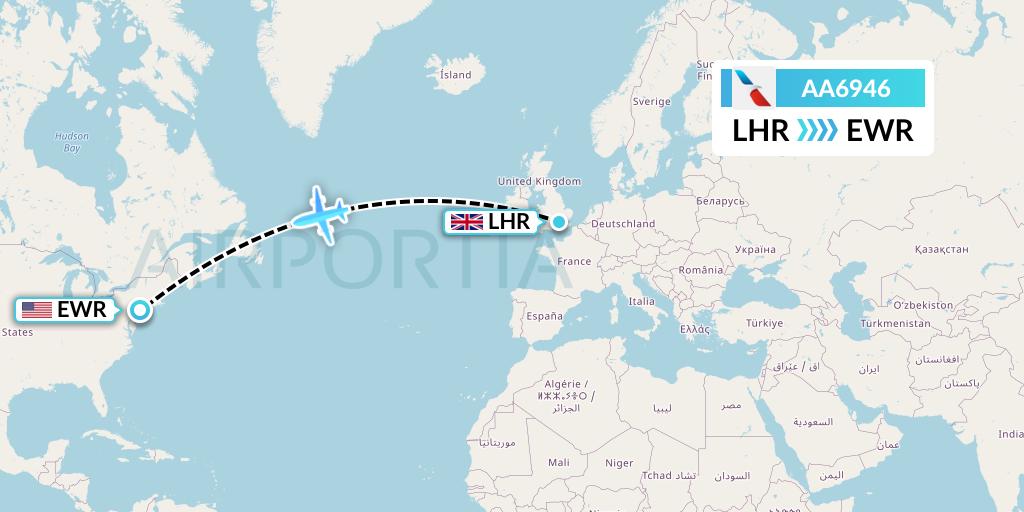 AA6946 American Airlines Flight Map: London to New York