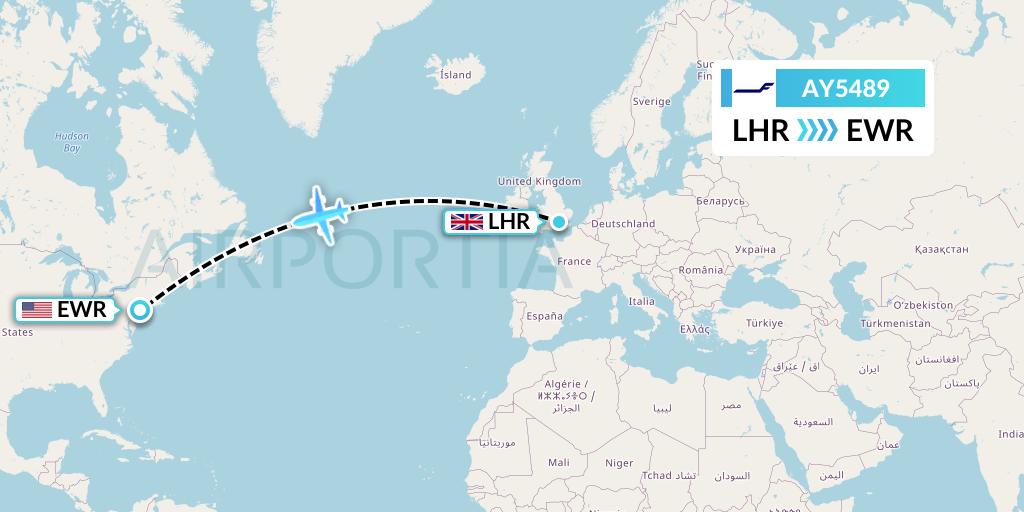 AY5489 Finnair Flight Map: London to New York