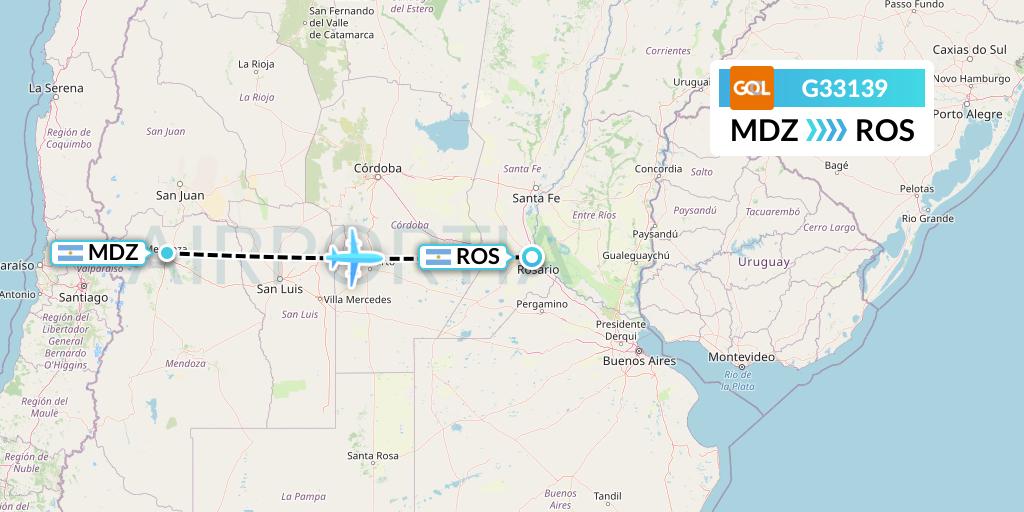 G33139 GOL Transportes Aeros Flight Map: Mendoza to Rosario