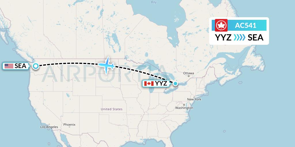 AC541 Air Canada Flight Map: Toronto to Seattle