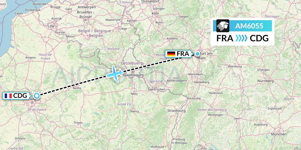 AM6055 Aeromexico Flight Map: Frankfurt to Paris
