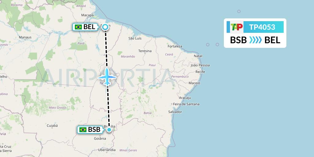 TP4053 TAP Portugal Flight Map: Brasilia to Belem