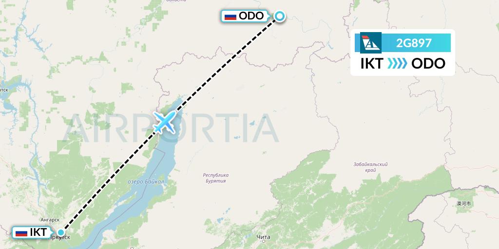 2G897 Angara Airlines Flight Map: Irkutsk to Bodaybo