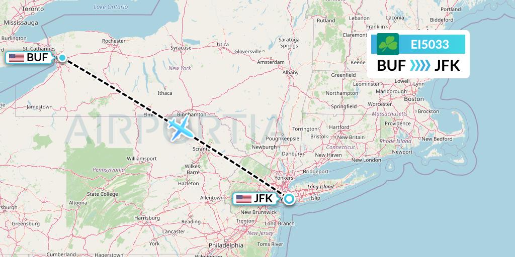 EI5033 Aer Lingus Flight Map: Buffalo to New York