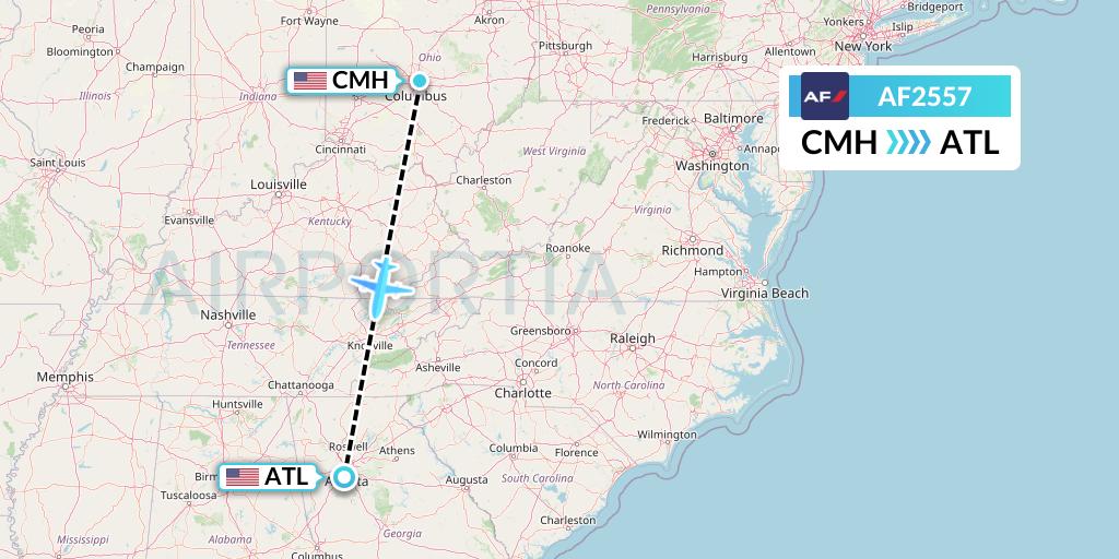 AF2557 Air France Flight Map: Columbus to Atlanta