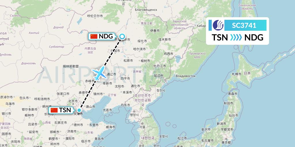 SC3741 Shandong Airlines Flight Map: Tianjin to Qiqihar