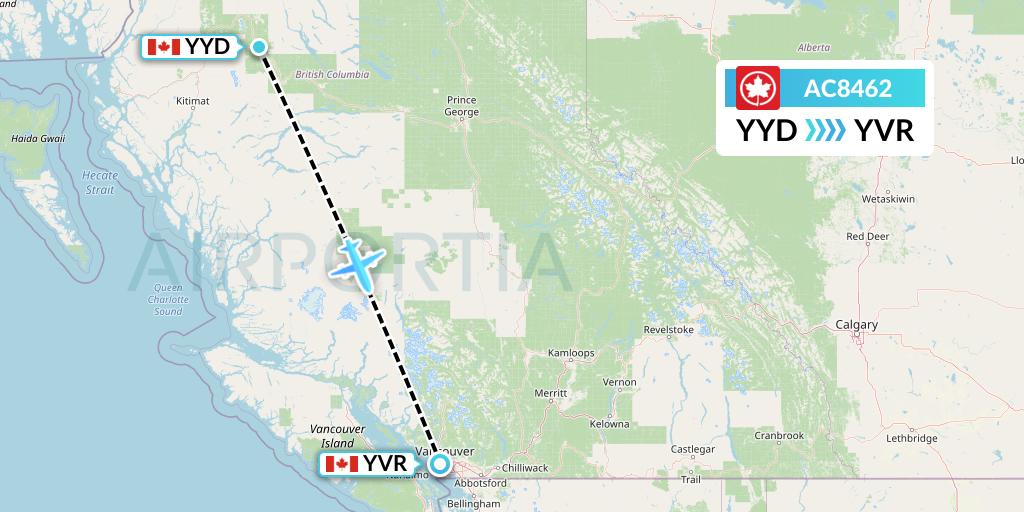 AC8462 Air Canada Flight Map: Smithers to Vancouver