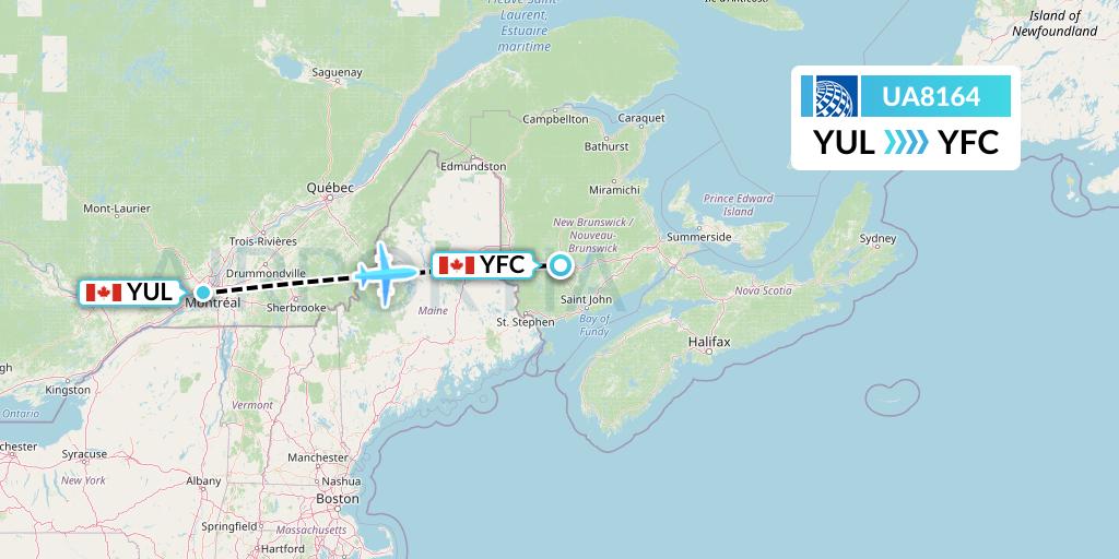 UA8164 United Airlines Flight Map: Montreal to Fredericton