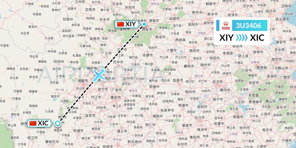 3U3406 Sichuan Airlines Flight Map: Xi'an to Xichang
