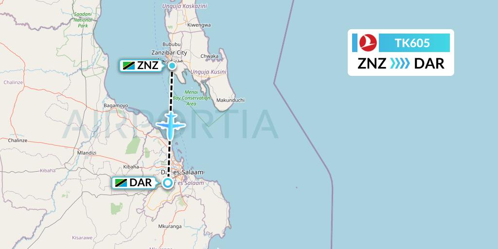 TK605 Flight Status Turkish Airlines Zanzibar to DaresSalaam (THY605)