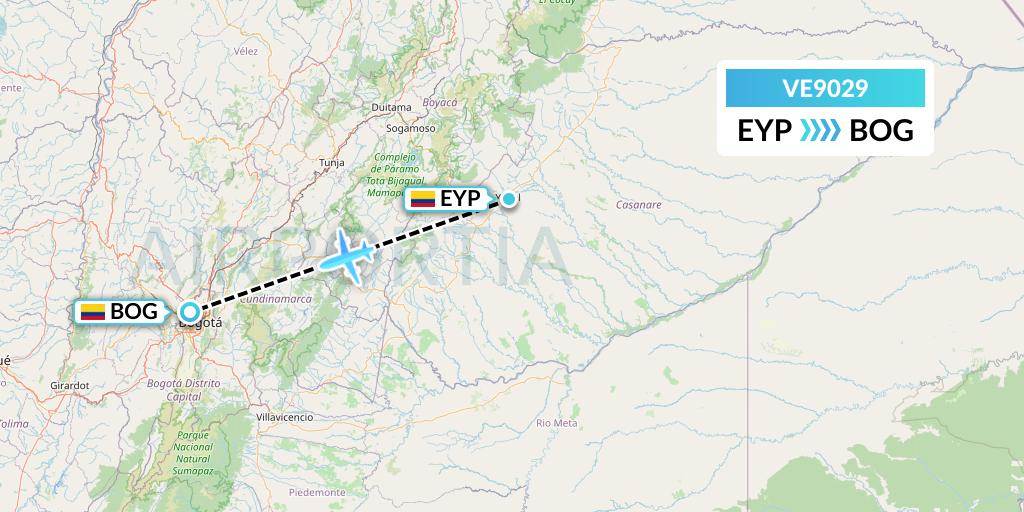 VE9029 Easyfly Flight Map: Yopal to Bogota