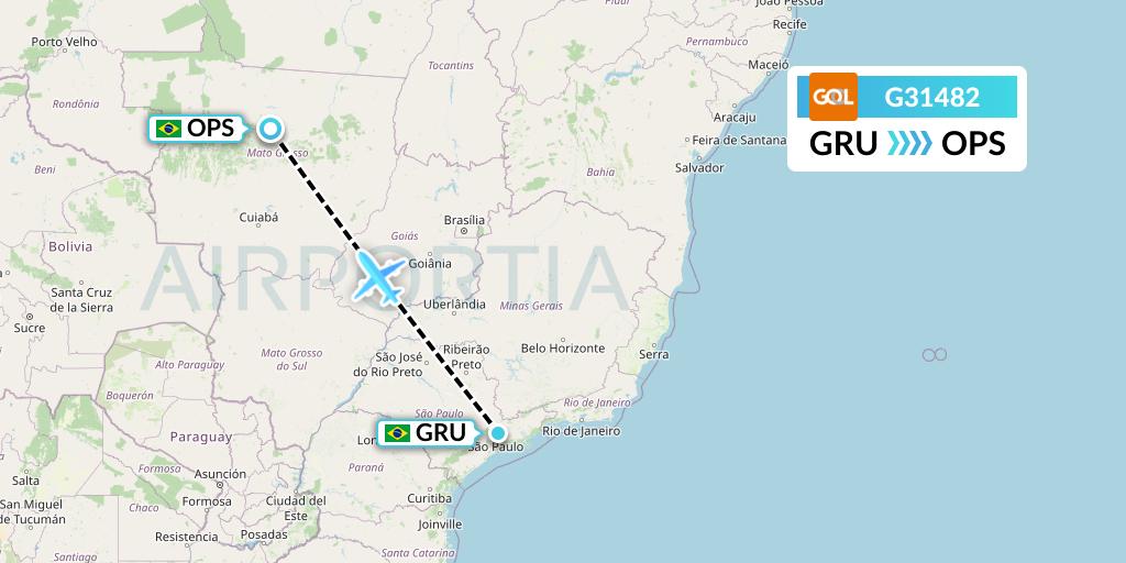 G31482 GOL Transportes Aeros Flight Map: Sao Paulo to Sinop