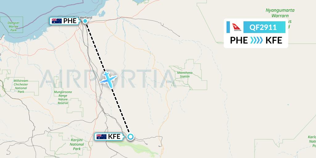 QF2911 Qantas Flight Map: Port Hedland to Cloudbreak