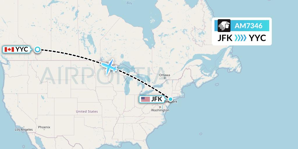 AM7346 Aeromexico Flight Map: New York to Calgary