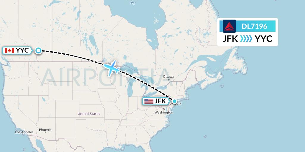 DL7196 Delta Air Lines Flight Map: New York to Calgary