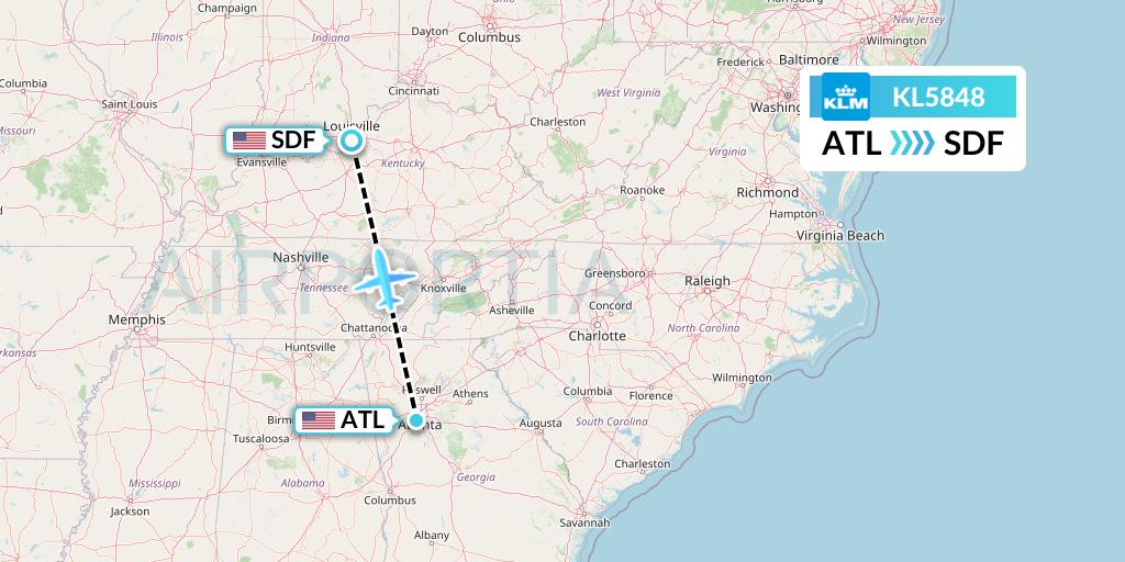 KL5848 KLM Flight Map: Atlanta to Louisville