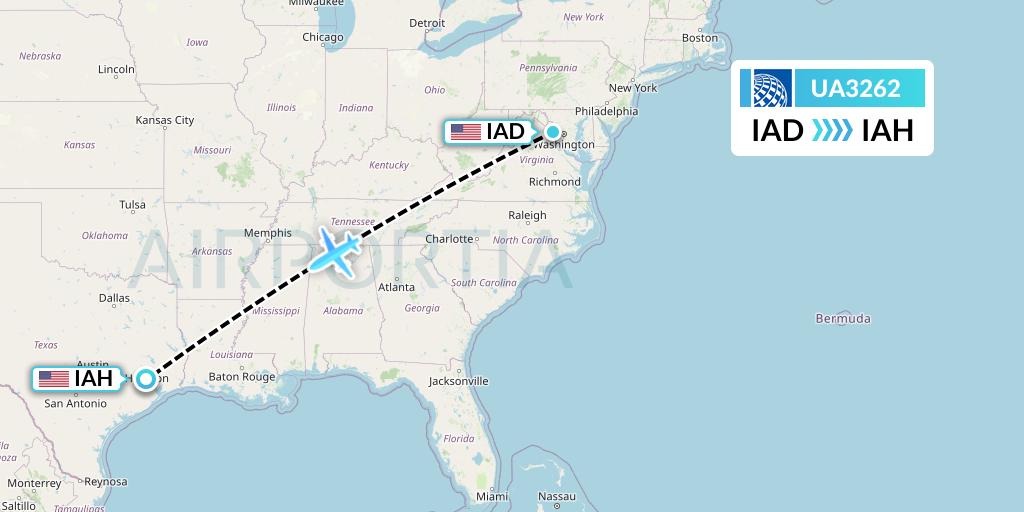UA3262 United Airlines Flight Map: Washington to Houston