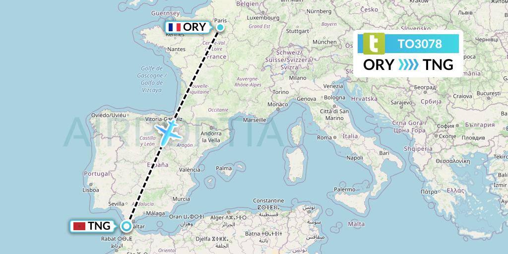 TO3078 Transavia France Flight Map: Paris to Tangier