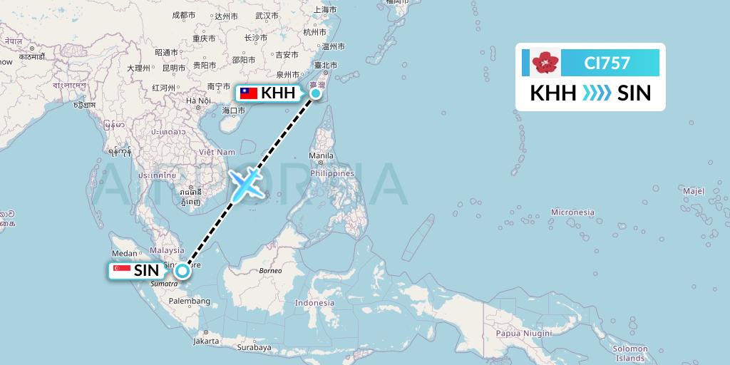CI757 China Airlines Flight Map: Kaohsiung to Singapore