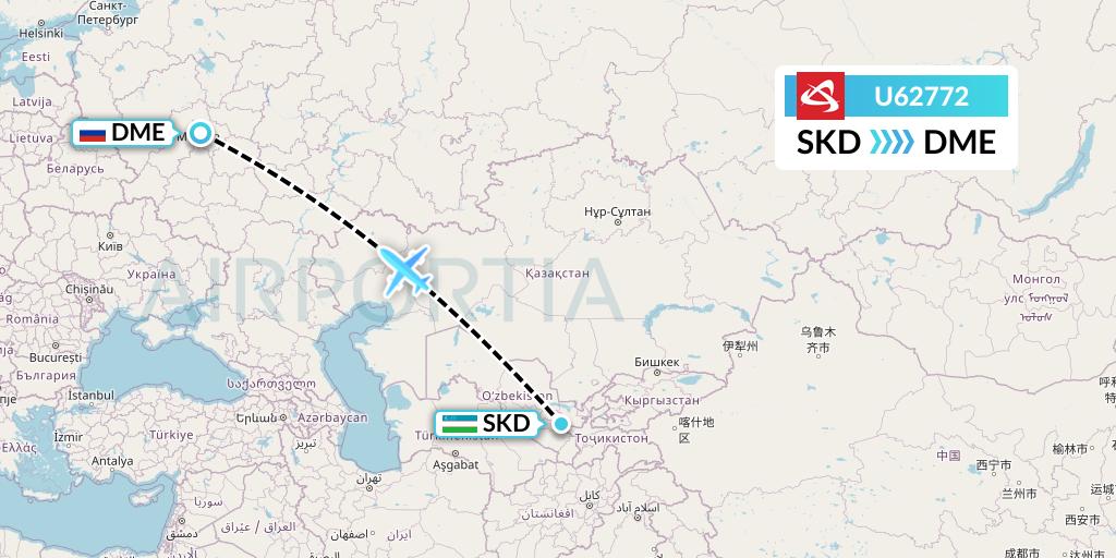 U62772 Ural Airlines Flight Map: Samarkand to Moscow