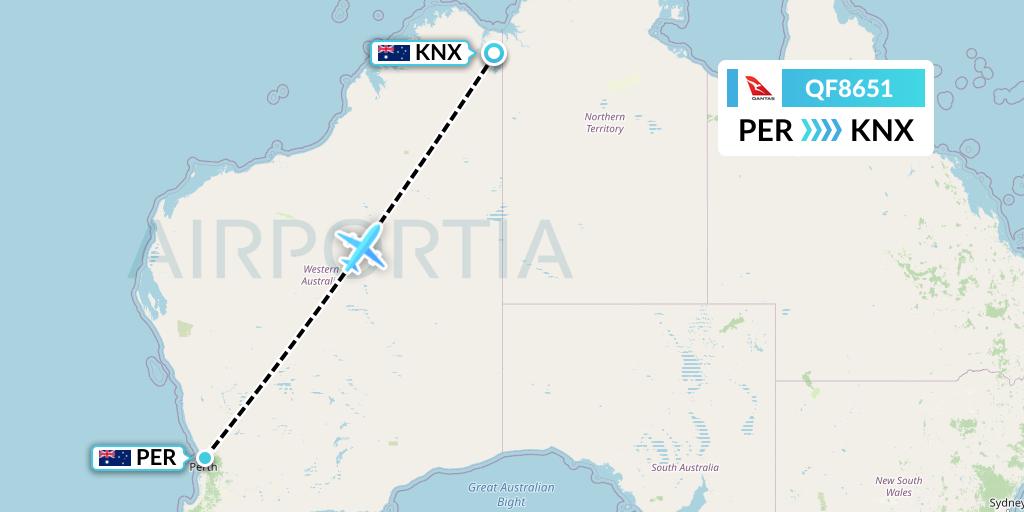 QF8651 Qantas Flight Map: Perth to Kununurra