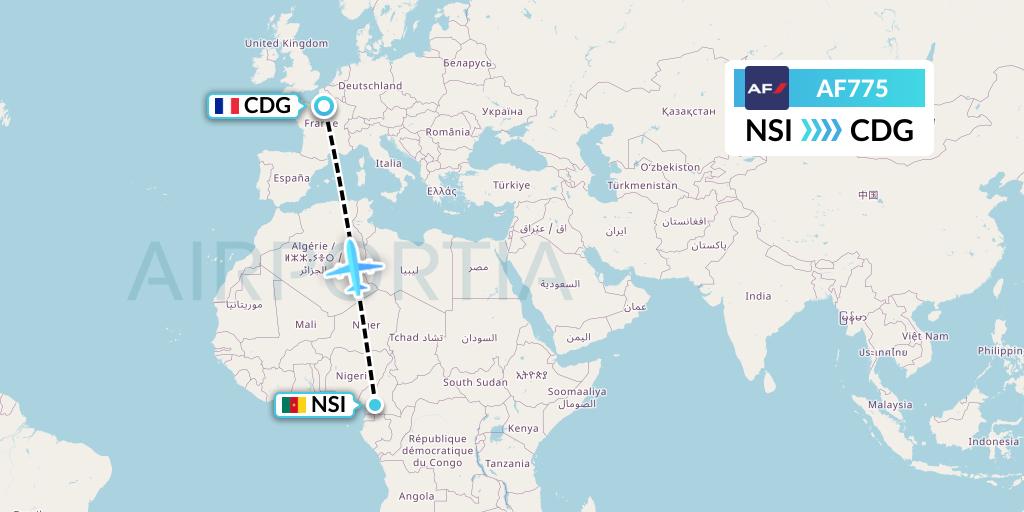 AF775 Air France Flight Map: Yaounde to Paris