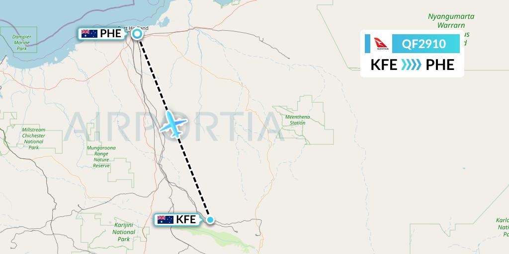 QF2910 Qantas Flight Map: Cloudbreak to Port Hedland