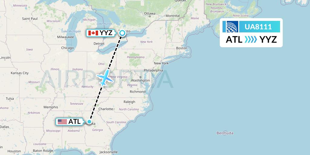 UA8111 United Airlines Flight Map: Atlanta to Toronto
