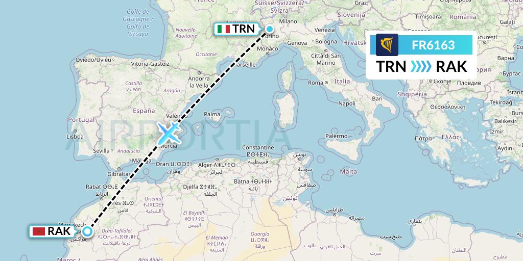 FR6163 Ryanair Flight Map: Turin to Marrakesh