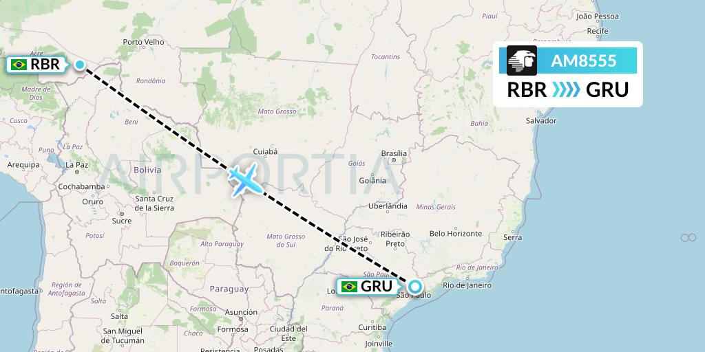 AM8555 Aeromexico Flight Map: Rio Branco to Sao Paulo