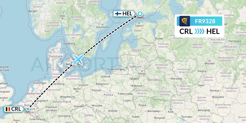 FR9328 Ryanair Flight Map: Brussels to Helsinki