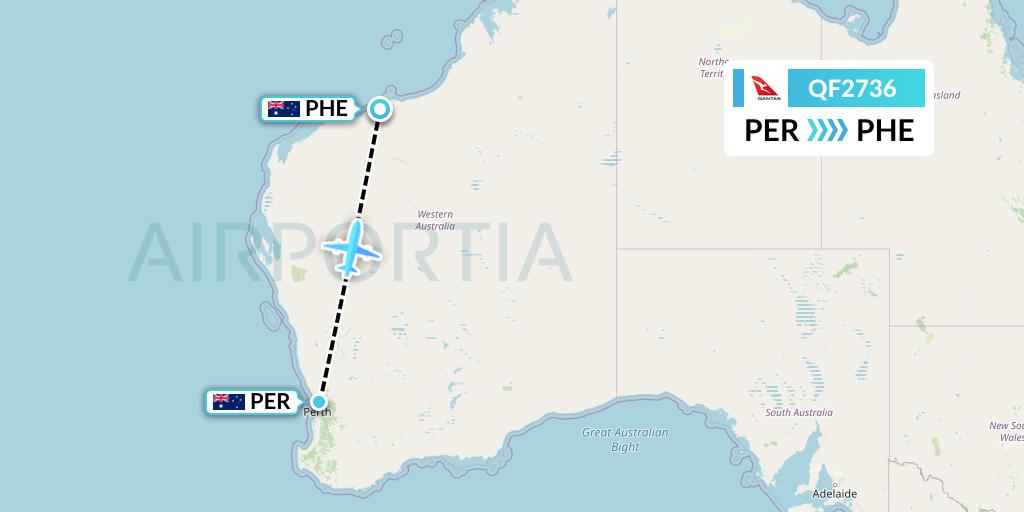 QF2736 Qantas Flight Map: Perth to Port Hedland
