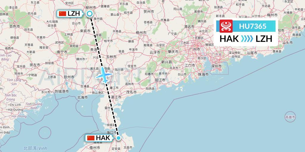 HU7365 Hainan Airlines Flight Map: Haikou to Liuzhou