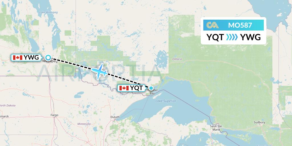 MO587 Calm Air Flight Map: Thunder Bay to Winnipeg