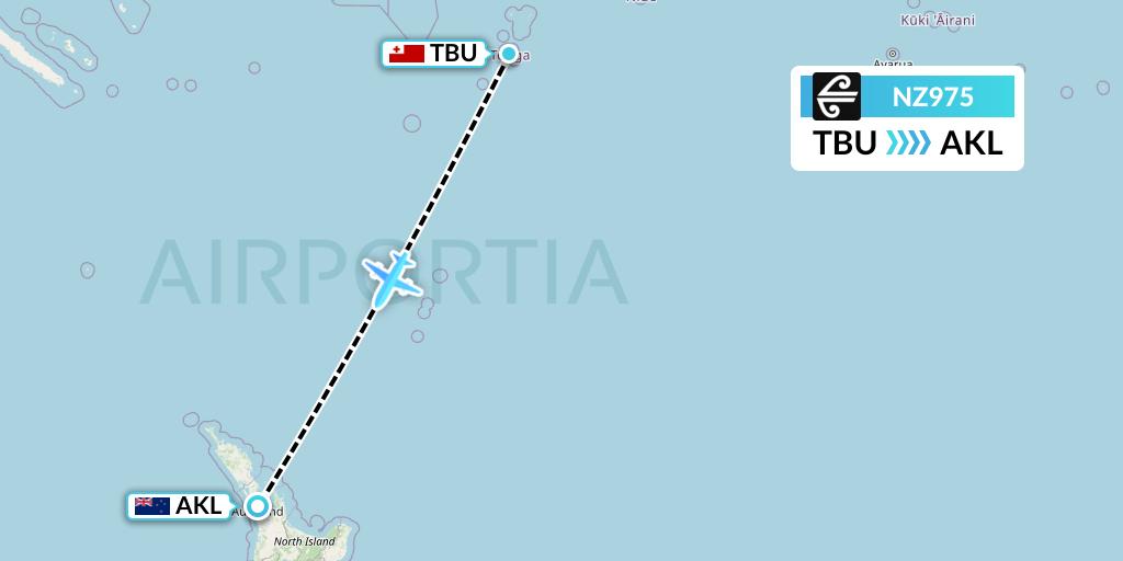 NZ975 Air New Zealand Flight Map: Tongatapu to Auckland