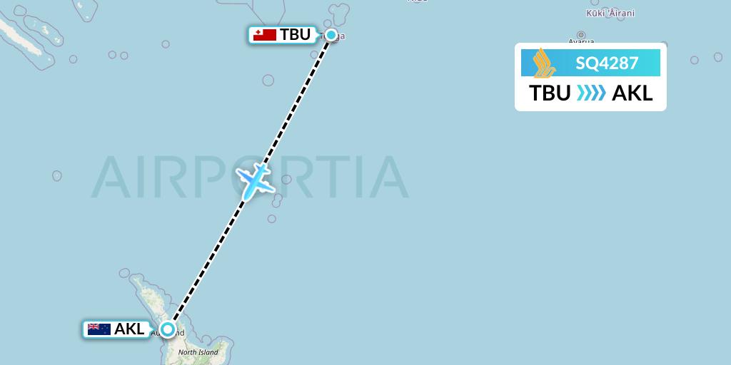 SQ4287 Singapore Airlines Flight Map: Tongatapu to Auckland