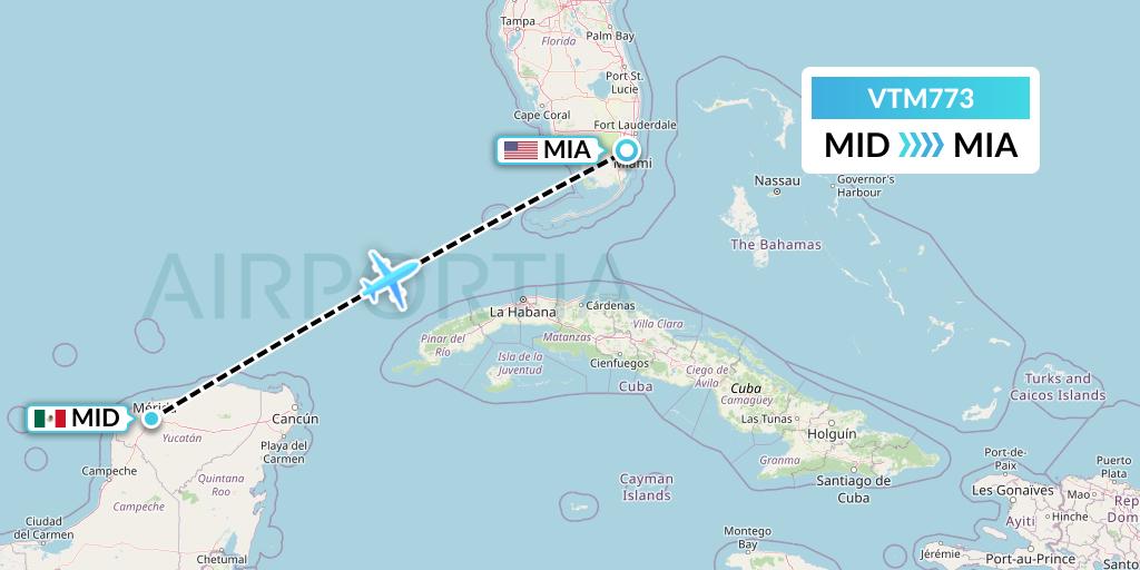 VTM773 Aeronaves TSM Flight Map: Merida to Miami
