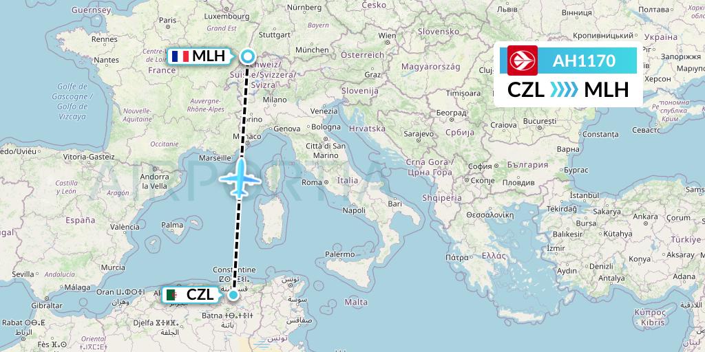 AH1170 Air Algerie Flight Map: Constantine to Basel Mulhouse Freiburg