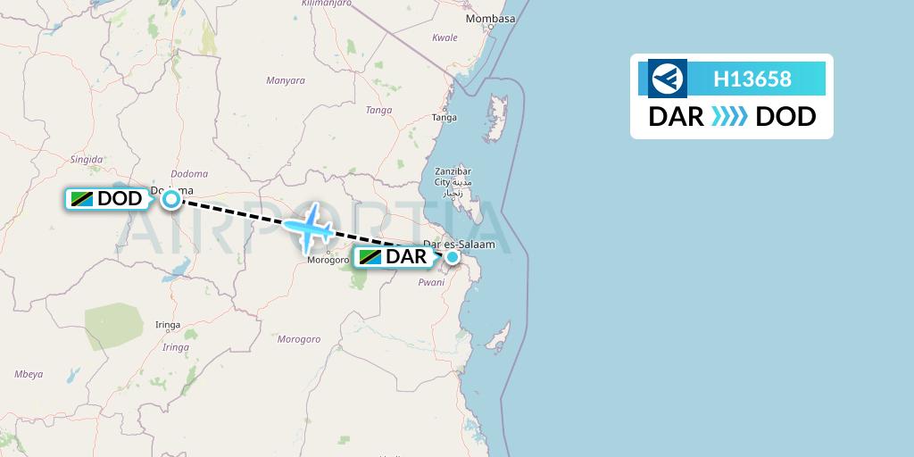 H13658 Hahn Air Systems Flight Map: Dar-es-Salaam to Dodoma